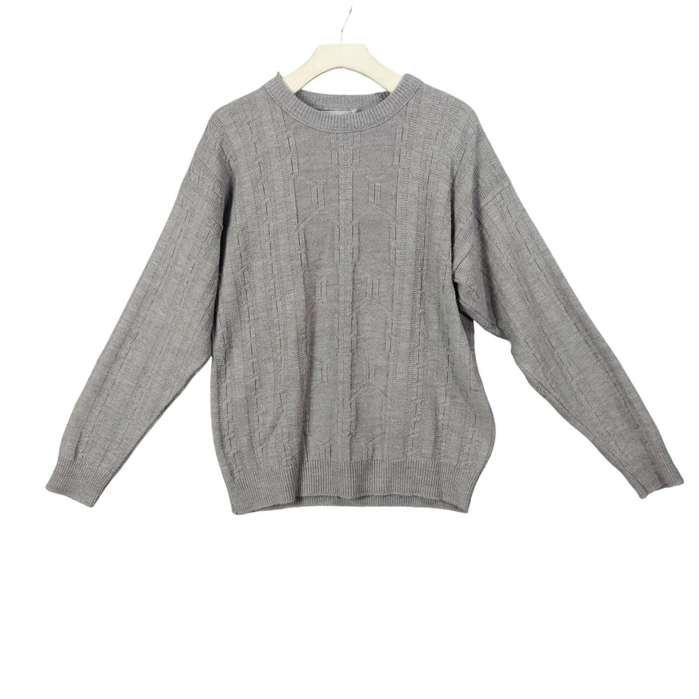 Christian Dior Vintage Mens Textured Knit Sweater M Gray Orlon Acrylic USA Luxe